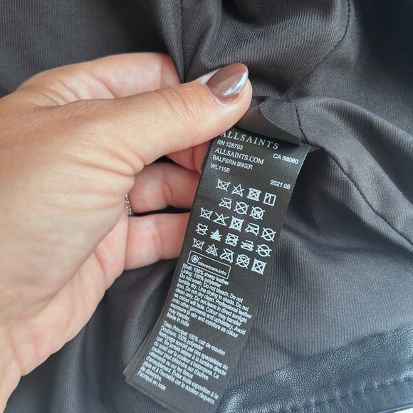 AllSaints Classic Black Leather Moto Biker Jacket | Size 8 - Picture 6 of 6